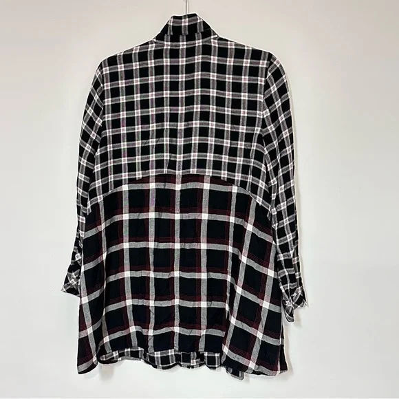 J. Jill Black Red Mixed Plaid Button Down Shirt Style Tunic Top Medium Petite - Picture 3 of 8